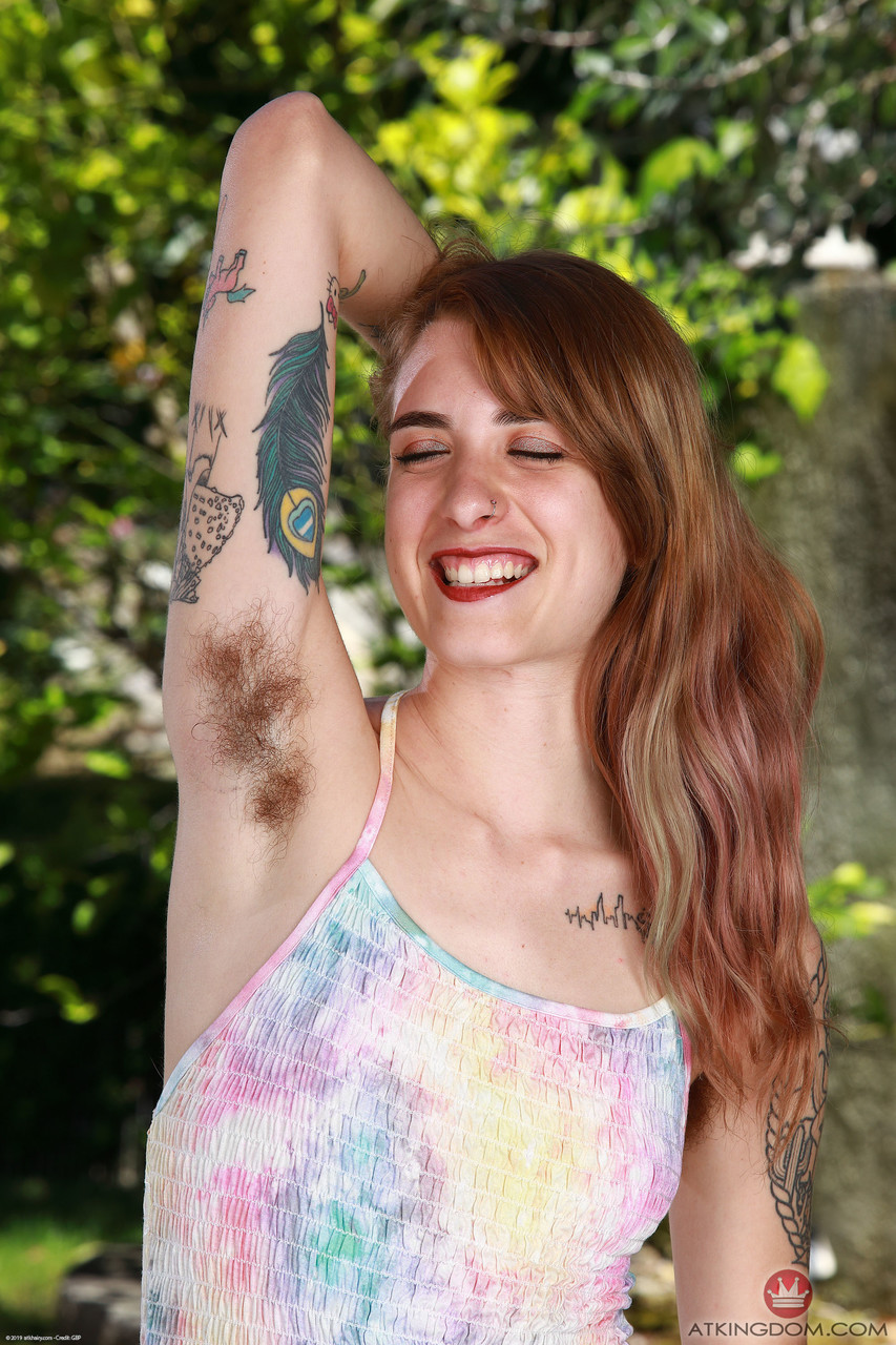 Redheaded Russian hippie Pearl Sage shows her hairy body & pisses outdoors