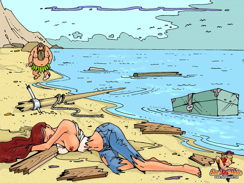 Cartoon redhead tranny gets rammed by a bearded guy on a deserted island