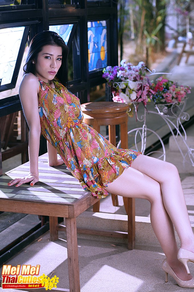 Thai beauty Mei Mei gets naked on top of a table near
