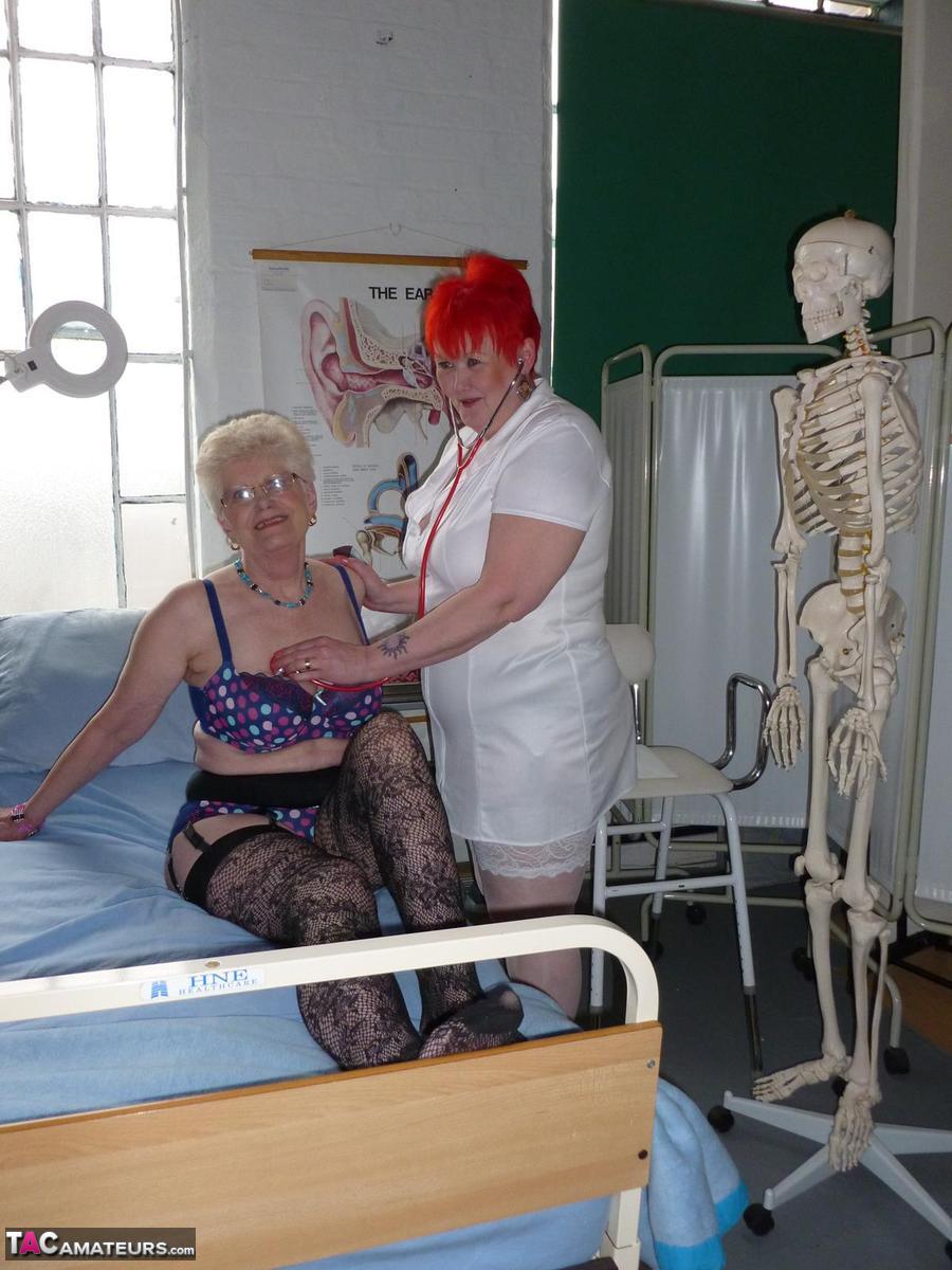 Redheaded nurse Valgasmic Exposed and a busty older lady play