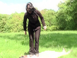 Outdoor trampling punishment with muddy shoes by Femdom Austria