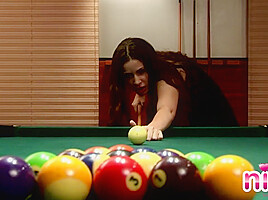 Pool and pussy play on the table