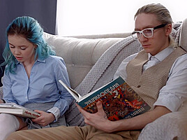 Horny teen with turquoise hair fucks with tutor