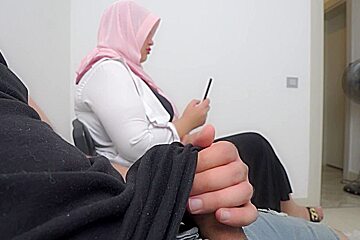 This Indian girl is SHOCKED. I take out my cock in Public waiting room.